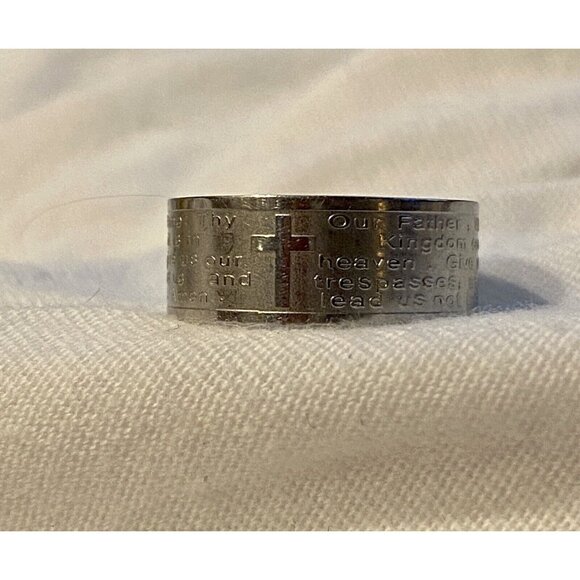 Lord’s Prayer with Cross Stainless Steel Band Ring ED FORCE Size 6 Christ Bible - Picture 3 of 7